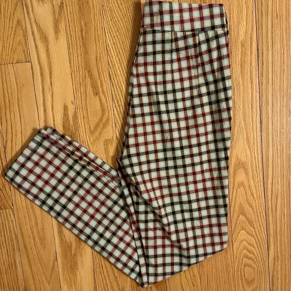 FREE PEOPLE 26 Ella Kick Skinny Trousers Plaid Check Ankle Pants Academia Retro